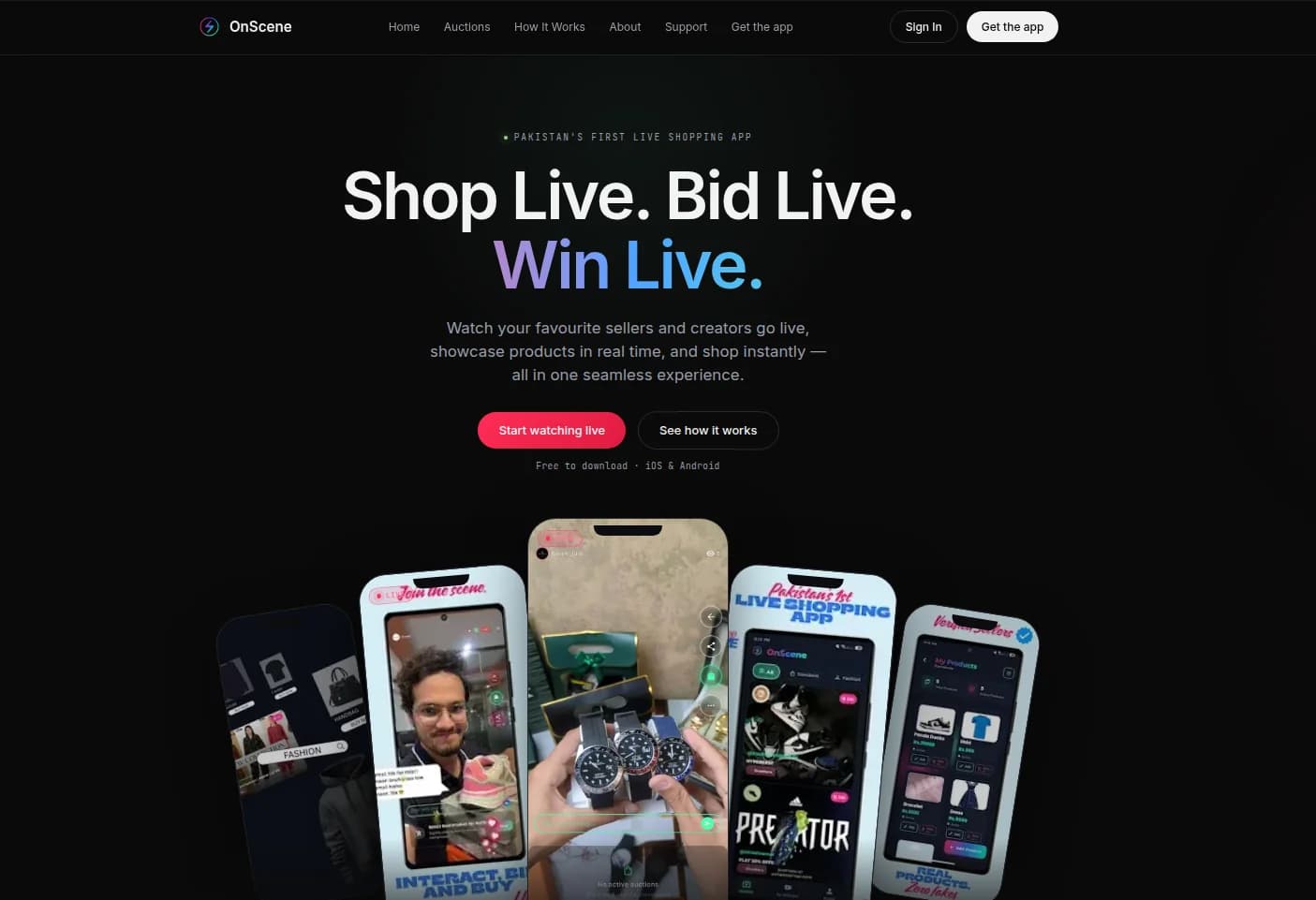 OnScene — Live shopping & bidding website
